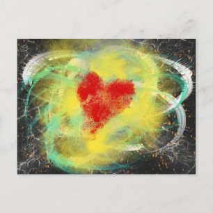 Red Heart Yellow Spiral abstract Art Valentine Day Postcard
