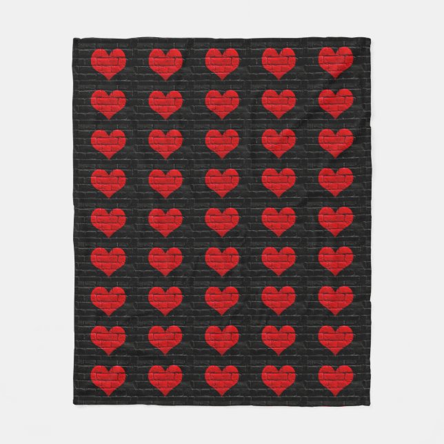 Red Hearted  Black Brick Patterned Blanket (Front)