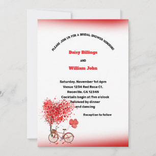 Red Hearts and bicycle Wedding Invitation
