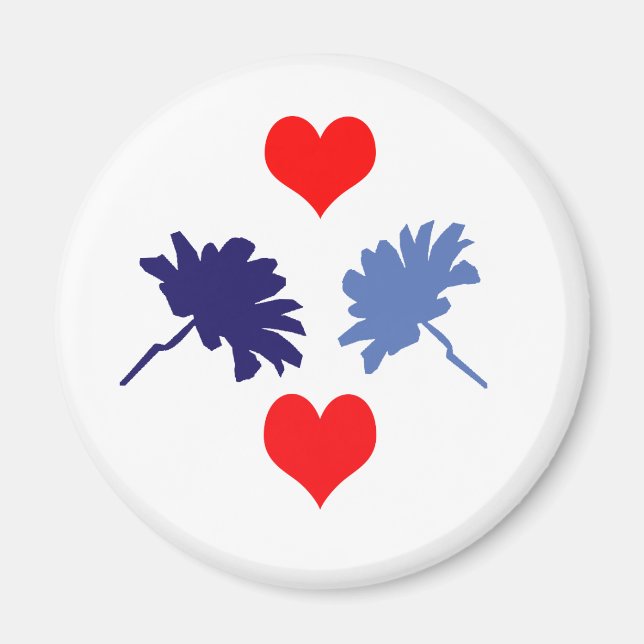 Red Hearts and Blue Flowers Magnet (Front)