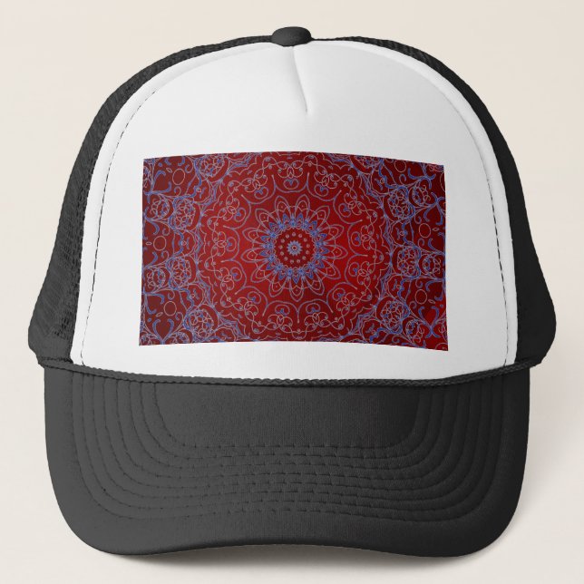 Red Hearts and Blue Lace Hat (Front)