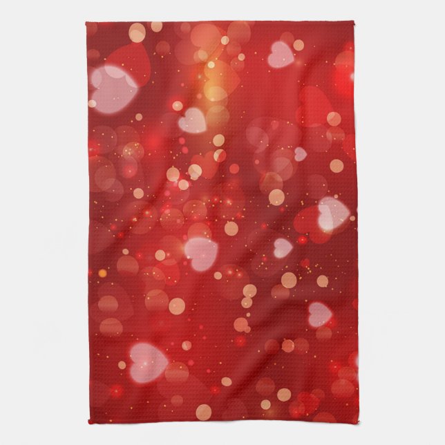 Red Hearts and Bokeh Tea Towel (Vertical)