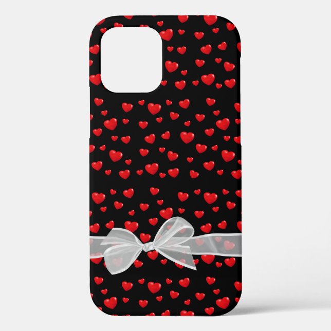 red hearts and bow on black Case-Mate iPhone case (Back)