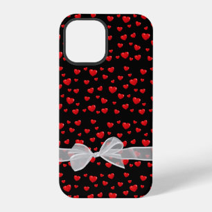 red hearts and bow on black iPhone 12 pro case