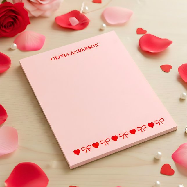 Red Hearts and Bows Valentines Day Personalized  Notepad (Creator Uploaded)