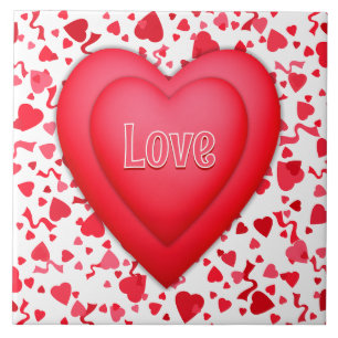 Red Hearts and Confetti Personalised Ceramic Tile