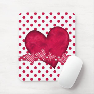 Red Hearts and Dots Mousepad
