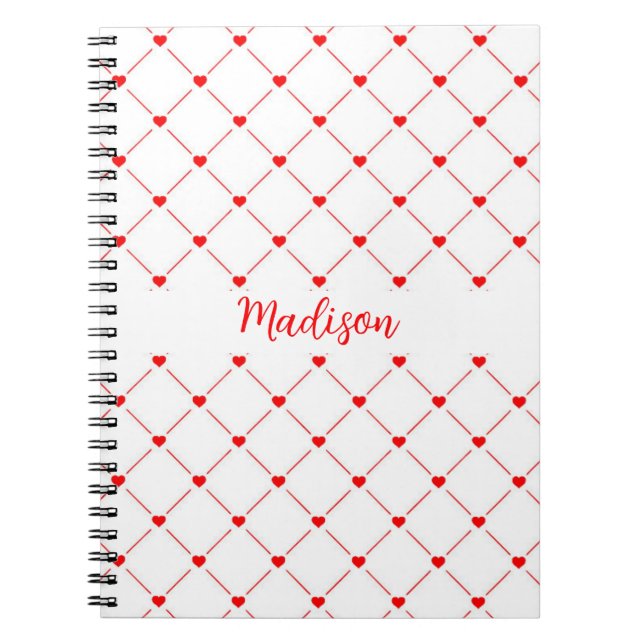 Red Hearts And Lines Notebook (Front)