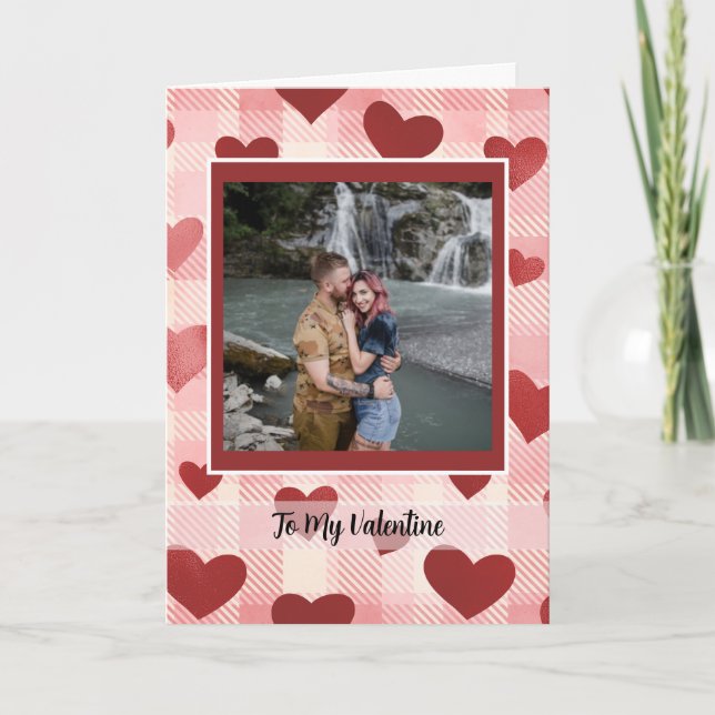Red Hearts and Pink Plaid Card (Front)
