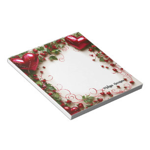 Red Hearts and Red Flowers Valentine's Day Notepad