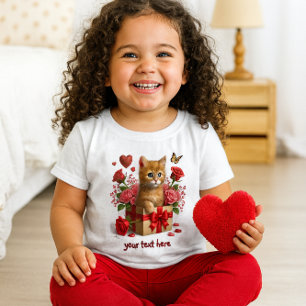 Red Hearts and Roses Ginger Kitten Valentine's Day Baby T-Shirt