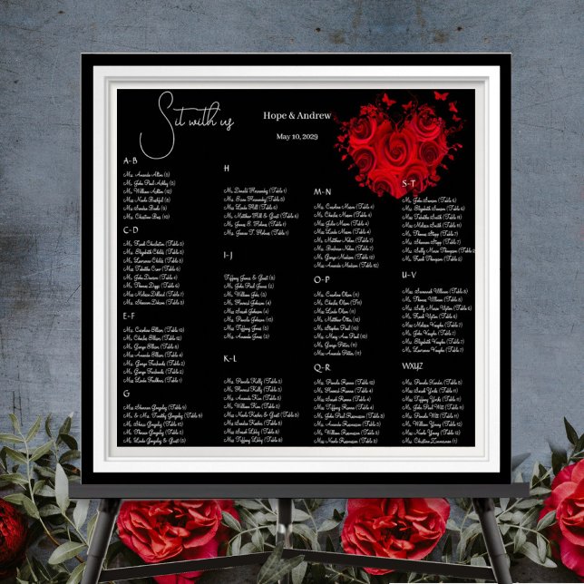Red Hearts and Roses Wedding Seating Chart (Creator Uploaded)