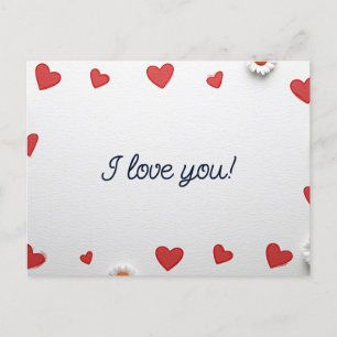 Red Hearts and White Daisies Postcard