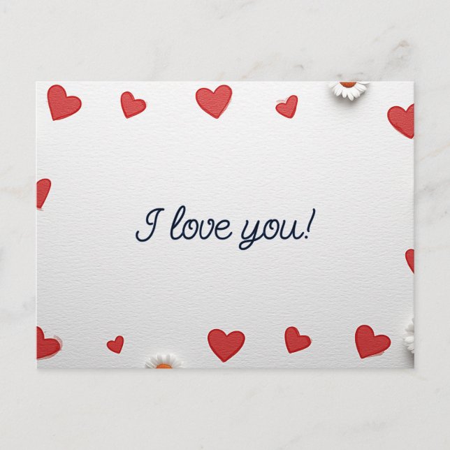 Red Hearts and White Daisies Postcard (Front)