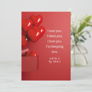 Red Hearts Balloons Valentine's Card Anniversary 