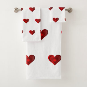 Red Hearts Bath Towel Set