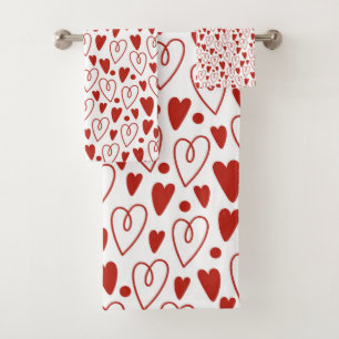 Red Hearts Bath Towel Set