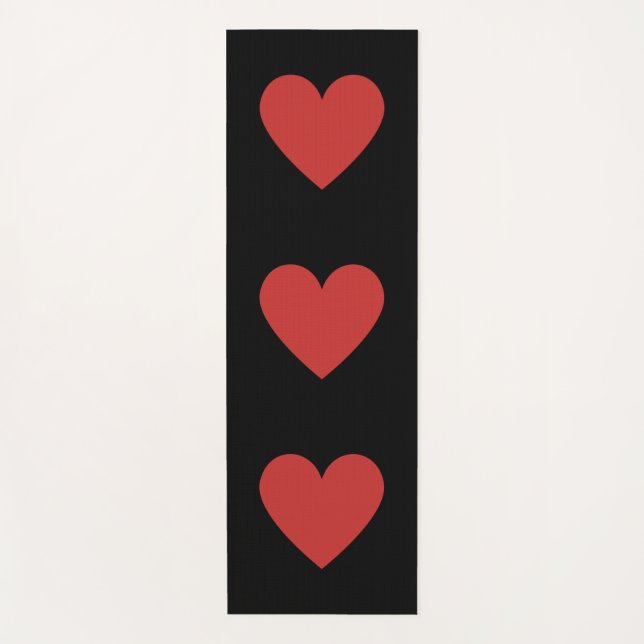 Red hearts black background yoga mat (Front)
