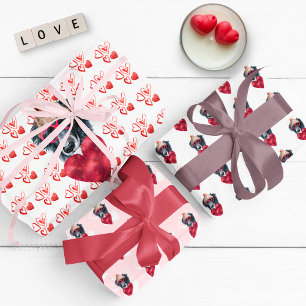 Red Hearts Border Collie Dog Lover Valentines Gift Wrapping Paper Sheet