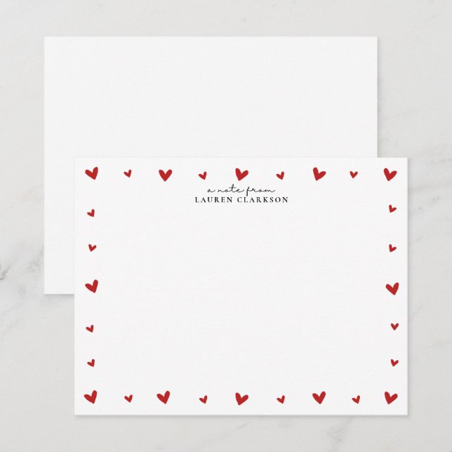 Red Hearts Border Valentines Note Card (Front/Back)