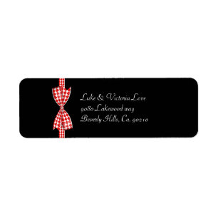 Red Hearts Bow On Black Wedding Return Address Label