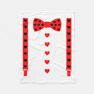 Red Hearts Bow Tie Suspenders Valentines Day Costu Fleece Blanket