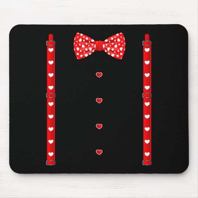 Red Hearts Bow Tie Suspenders Valentines Day Costu Mouse Pad (Front)