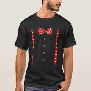 Red Hearts Bow Tie Suspenders Valentines Day Costu T-Shirt