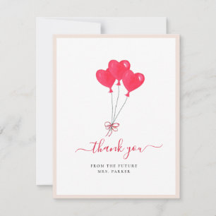 Red Hearts Bridal shower Flat Thank You Card