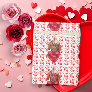 Red Hearts Brown Dachshund Dog Lover Valentine Wrapping Paper