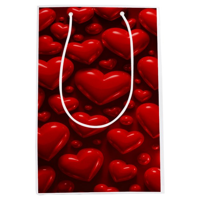Red Hearts Bubble Pattern Medium Gift Bag (Front)