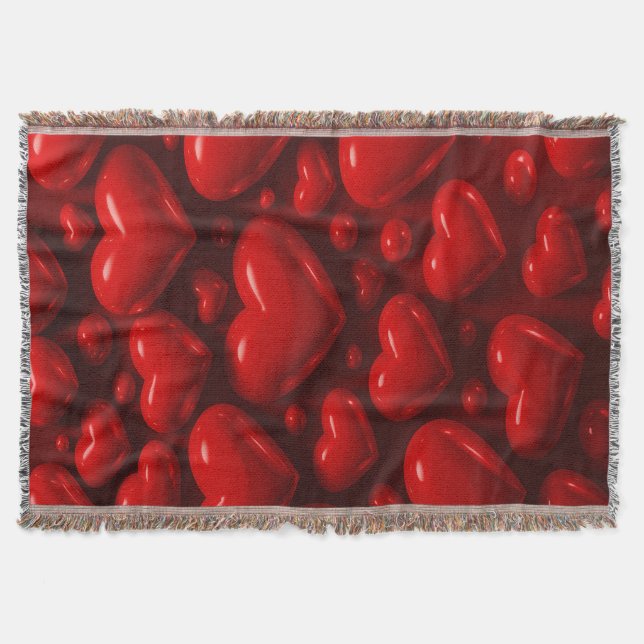 Red Hearts Bubble Pattern Throw Blanket (Front)