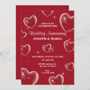 Red Hearts bubble Wedding Anniversarry Invitation