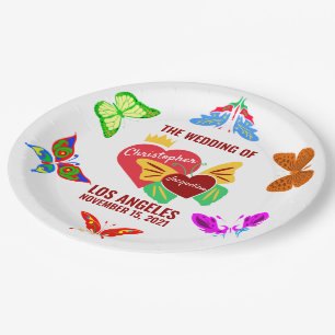 Red Hearts, Butterflies Cheerful Paper Plate