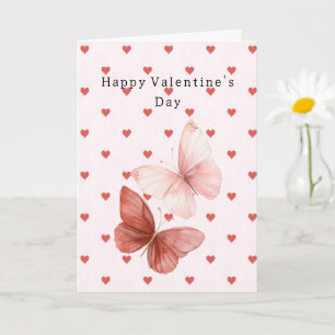 Red Hearts Butterflies Love Card