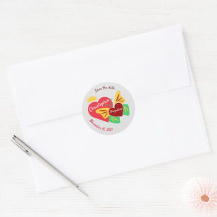 Red Hearts, Butterfly Save The Date Classic Round Sticker
