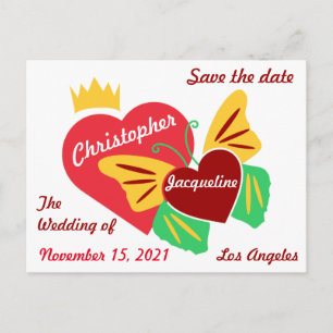 Red Hearts, Butterfly Save The Date  Postcard