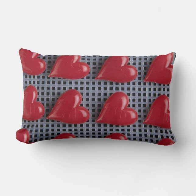 Red Hearts Candy Pattern Lumbar Cushion (Front)