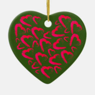 Red Hearts Ceramic Christmas Ornament