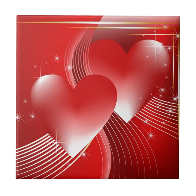 Red Hearts Ceramic Tile (Front)