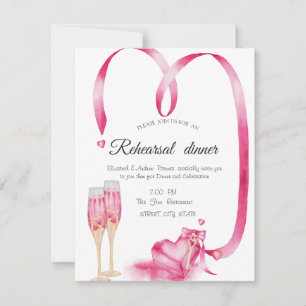 Red Hearts Champagne Glass Rehearsal Dinner  Invitation