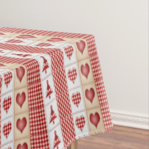 Red Hearts, Check, Christmas Trees  Country Tablecloth