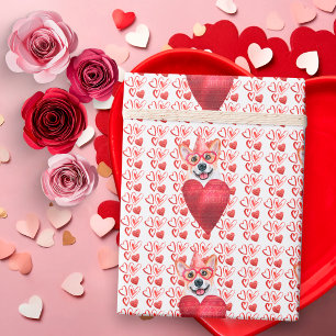 Red Hearts Corgi Dog Lover Valentine Wrapping Paper