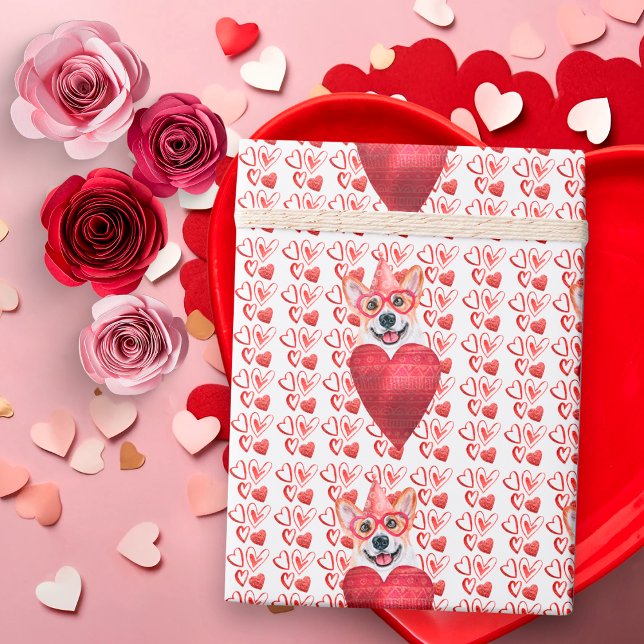 Red Hearts Corgi Dog Lover Valentine Wrapping Paper (Creator Uploaded)