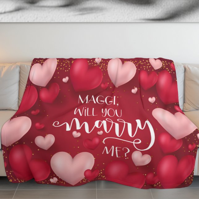 Red Hearts Custom Marriage Proposal Fleece Blanket (Creator Uploaded)
