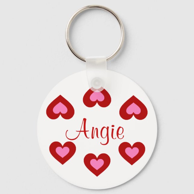 Red Hearts Customisable Valentine Name Keychain (Front)