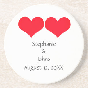 Red Hearts Cute Couple 2023 Wedding Valentines Day Coaster