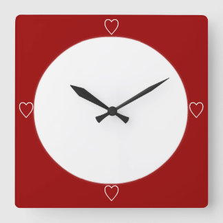 Red hearts cute square wall clock