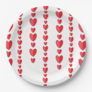 Red Hearts Cute Valentine's Paper Plate