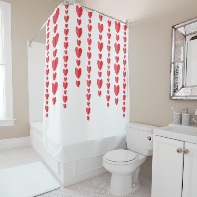 Red Hearts Cute Valentine's  Shower Curtain (In Situ)
